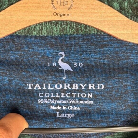 TAILORBYRD Green Heathered Slubbed Long Sleeve‎ Polo- Sz L - Picture 4 of 5